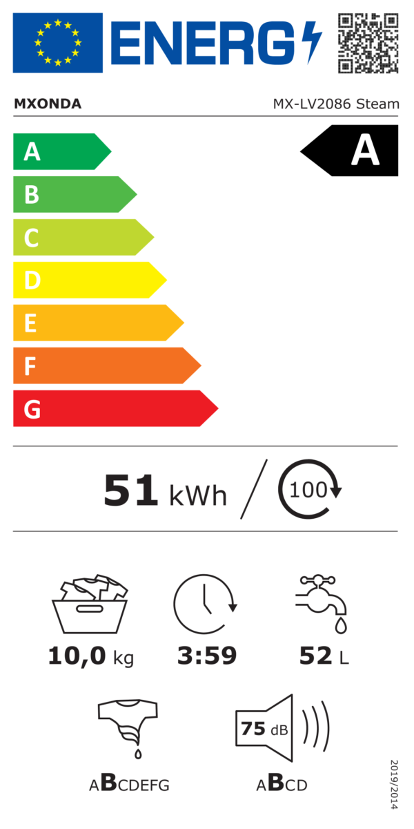 Etiqueta de eficiencia energética de la lavadora MX-LV2086 Steam